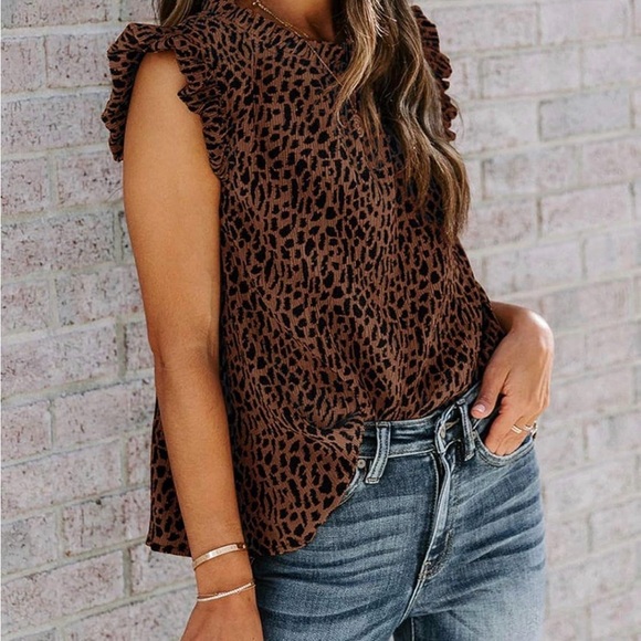 Amazon Leopard Print Ruffle Sleeve Blouse - Picture 2 of 4